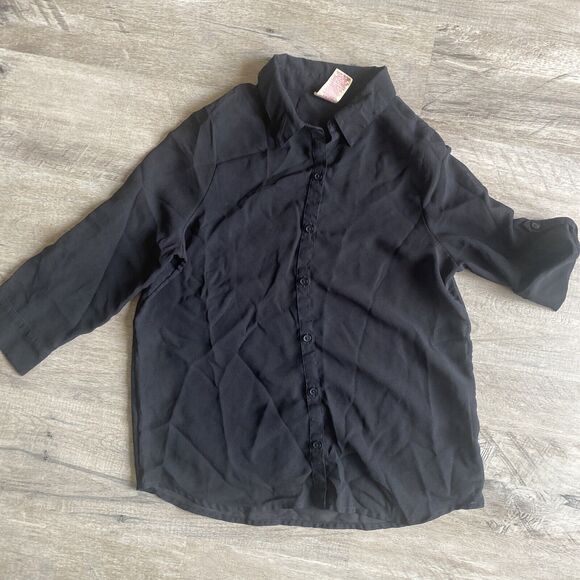 Faded Glory Sheer Black Button Up Shirt XL Long Sleeve Blouse Top Lightweight - Picture 1 of 4